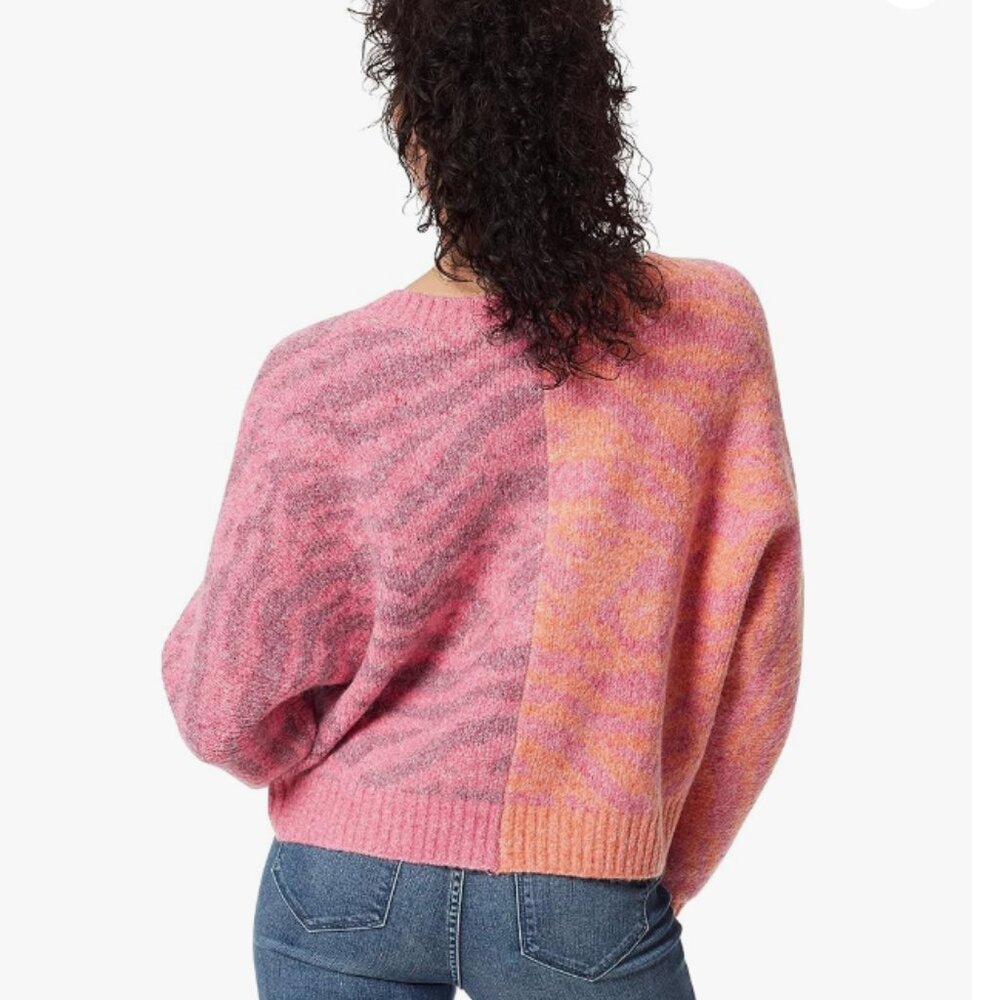 NWOT Circus NY Boxy Oversized V-Neck Animal Print Sweater Size S/M Pink Orange - Picture 3 of 16